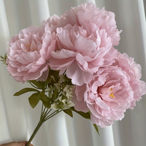 7 Stems Plastic Artificial Peony Flowers Bouquet, Wedding and Engagement Decor, Home Living Room Table Faux Floral Arrangement, No Container Included