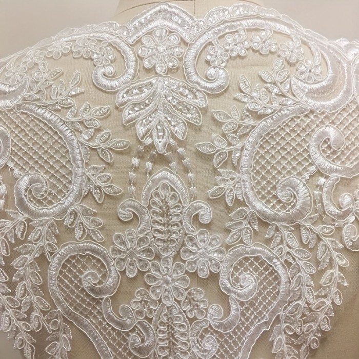 Ivory White Sequin Embroidered Lace Trim, 19.68\