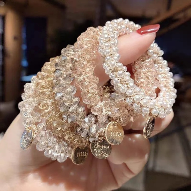 Korean Version Retro Pearl Head Rope Simple Temperament Bracelet Dual Use Internet Celebrity Rubber Band Head Tie Crystal Hair Ring Sweet Headwear
