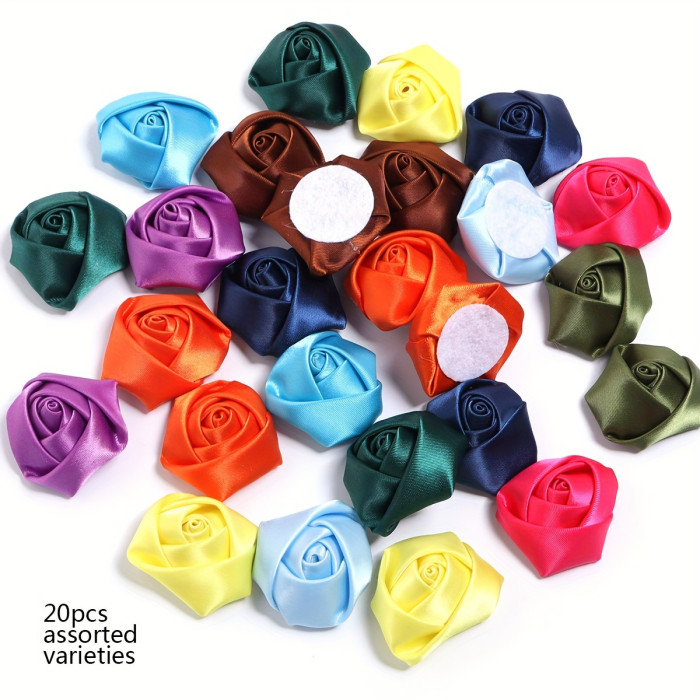 Satin Roses for Hair Accessories 20pcs Polyester Satin Fabric Roses, Handmade Flower Bases for Hair Accessories, Headbands, Brooches, Dress Collars, Scarf Decorations, Wedding & Engagement Craft Supplies, Battery-Free, Realistic Floral Decor