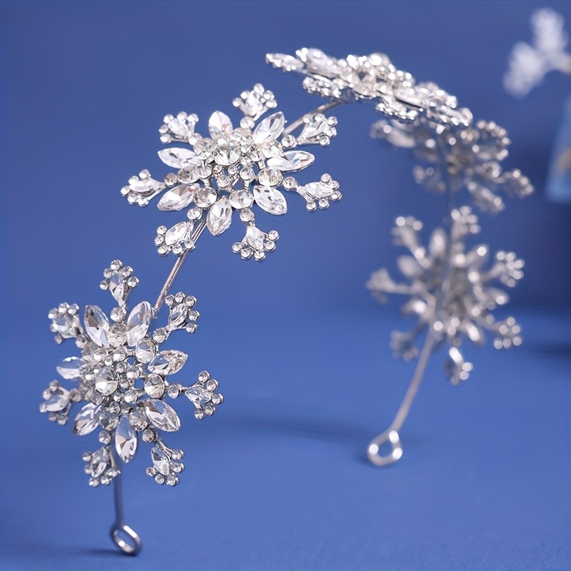 Christmas Day Rhinestone Headwear 1pcs Snowflake Shape Rhinestone Crown Christmas Day Party Party Birthday Crown Wedding Photo Accessories Dress Up Headwear