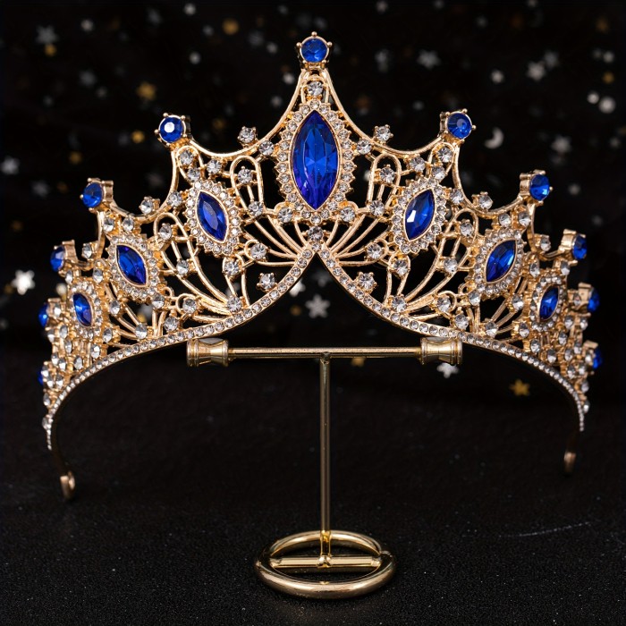 1Pc Golden Handmade Knitting Baroque Queen Crown And Tiaras For Women Birthday Princess Crowns For Girls-Crystal Rhinestone Mermaid Tiara
