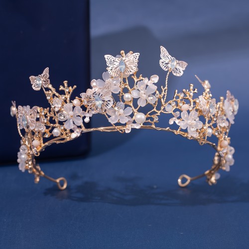 Elegant Handmade Butterfly Crystal Crown Headband – Ideal Valentine's Day Gift for Girlfriend, Bridal & Bridesmaid Tiara, Sweet Fairy Style Wedding Veil Accessory