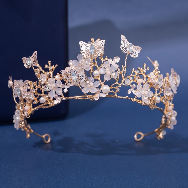 Elegant Handmade Butterfly Crystal Crown Headband – Ideal Valentine's Day Gift for Girlfriend, Bridal & Bridesmaid Tiara, Sweet Fairy Style Wedding Veil Accessory