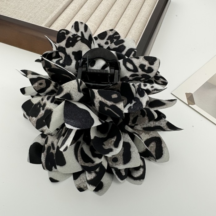 1pc Leopard Print Hair Claw Clip 1pc Vintage Leopard Print Fabric Flower Hair Claw Clip - Large Floral Shark Clip Accessory for Women, Single Piece