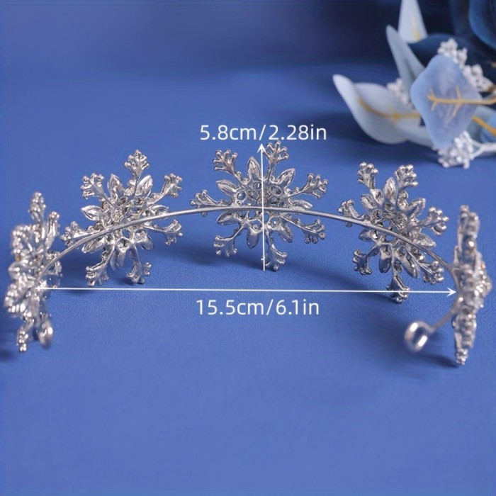 Christmas Day Rhinestone Headwear 1pcs Snowflake Shape Rhinestone Crown Christmas Day Party Party Birthday Crown Wedding Photo Accessories Dress Up Headwear