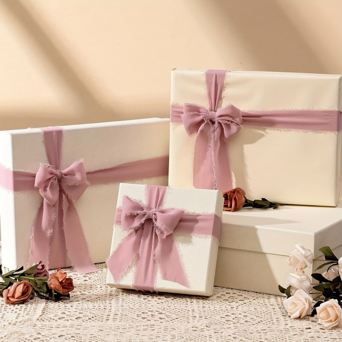 3 Pack Dusty Rose Chiffon Ribbon Rolls with Frayed Edges - Luxurious Hand-Torn Silk Ribbons for Exquisite Flower Bouquets, Elegant Wedding Decor, Gift Wrapping, and Craft Projects - Soft, Delicate, and Versatile Fabric Ribbon Accessories for Beautiful Floral Arrangements and DIY Creations