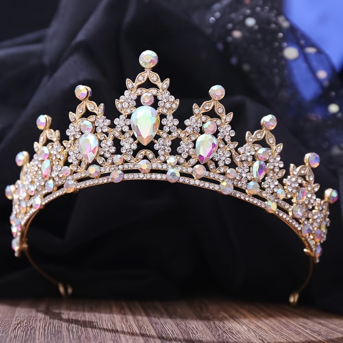 1pc Baroque Style Bridal Tiara With Imitation Purple Crystals, Luxurious Korean Style Princess Birthday Crown, Regal Wedding Headpiece For Women
