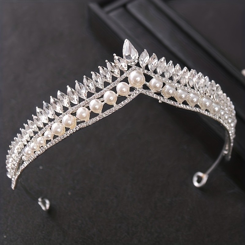 1pcs Fashion Pearl Rhinestone Crown Headpiece Exquisite Rhinestone Leaf Crown Hair Ornament Princess Birthday Party Dress Crown