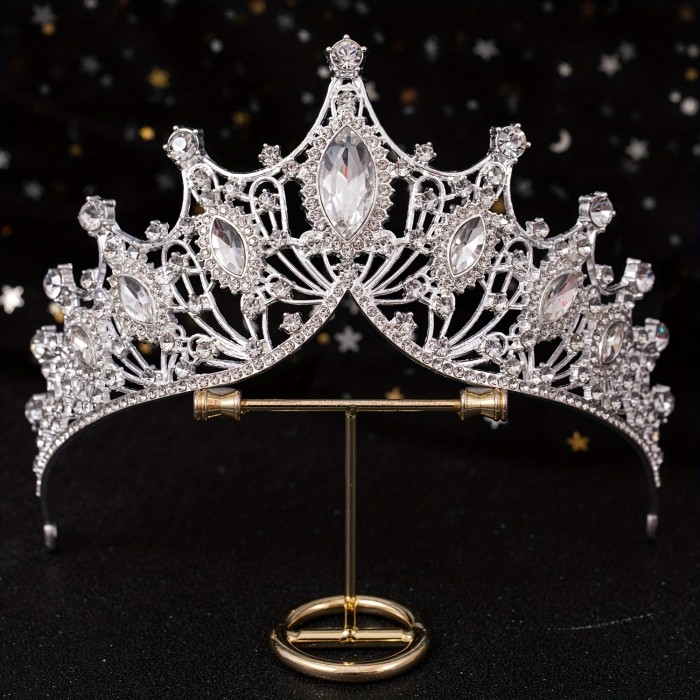 1Pc Golden Handmade Knitting Baroque Queen Crown And Tiaras For Women Birthday Princess Crowns For Girls-Crystal Rhinestone Mermaid Tiara