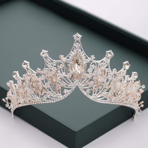 1Pc Golden Handmade Knitting Baroque Queen Crown And Tiaras For Women Birthday Princess Crowns For Girls-Crystal Rhinestone Mermaid Tiara