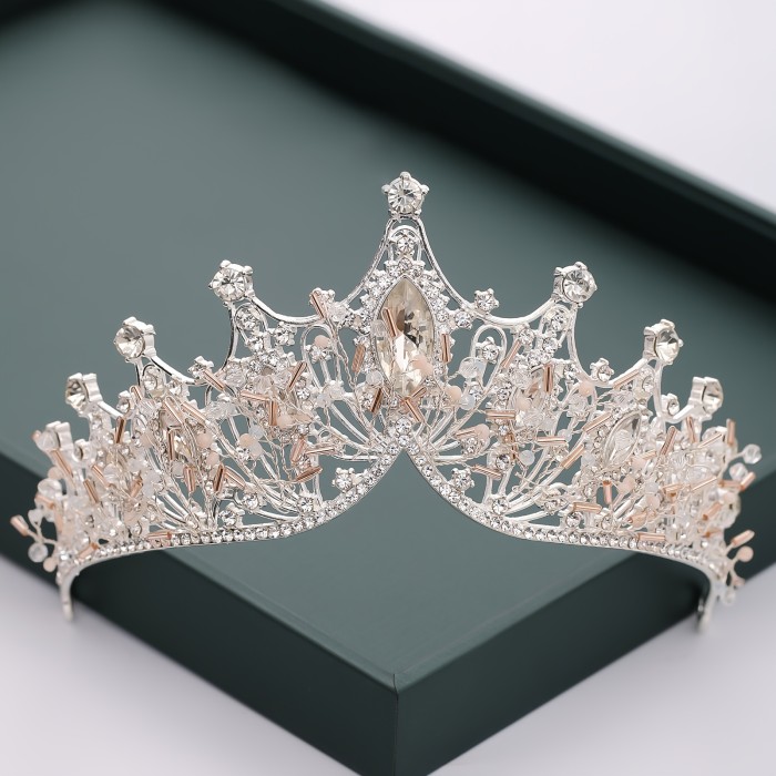 1Pc Golden Handmade Knitting Baroque Queen Crown And Tiaras For Women Birthday Princess Crowns For Girls-Crystal Rhinestone Mermaid Tiara