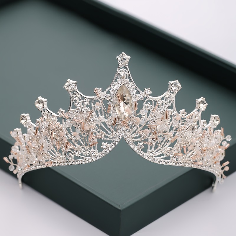 1Pc Golden Handmade Knitting Baroque Queen Crown And Tiaras For Women Birthday Princess Crowns For Girls-Crystal Rhinestone Mermaid Tiara