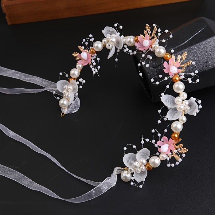 European and American Popular Hot Selling Girls' Head Buckle Streamer Decorative Gift Korean Style Korean Style Flower Crown Headwear Princess Flower Crown Super Fairy Hairband Flower Youngsters Wedding Head Flower Girl Headband Hair Accessories Hairpin Headwear