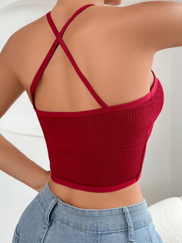 Sexy Seamless Halter Neck Mesh Ribbed Cami Vest Top - Ultra Breathable, Stretchy, and Comfortable - Perfect for Women's Lingerie, Underwear, and Loungewear