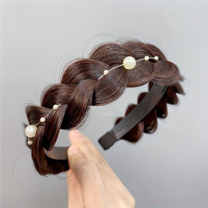 Elegant Handwoven Faux Pearl Headband - Stylish & Natural Look for Casual Attire and Wedding Bridesmaids