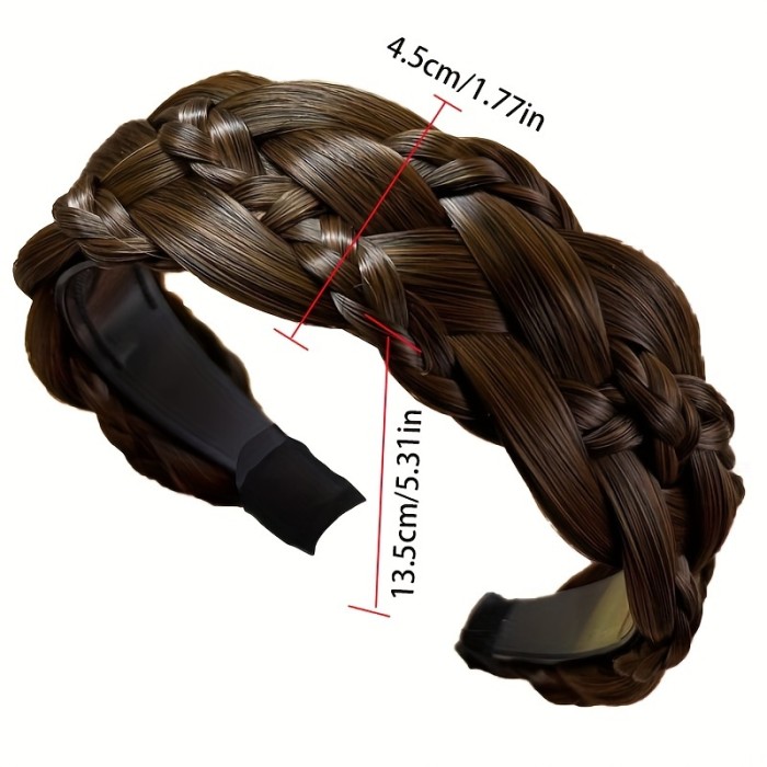 Chic Women's Braided Headband - 6-Strand Synthetic Hair, Wide Twist Braid for Stylish Updos & White Hair Coverage