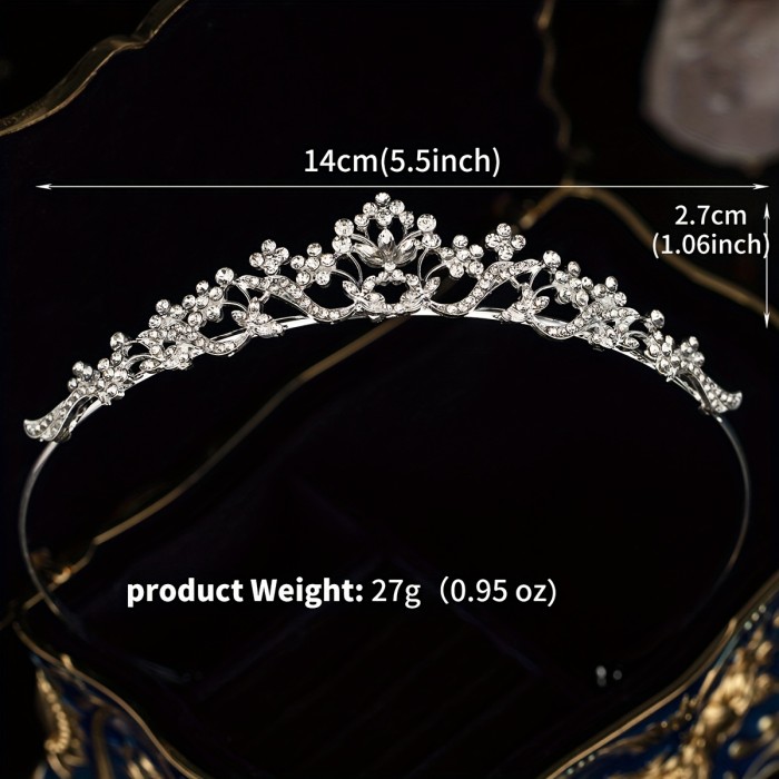 1pc Elegant Rhinestone Flower Alloy Tiara - Fashionable Bridal Crown for Weddings, Parties & Banquets | Luxurious Floral Design Hair Accessory, Wedding Accessories