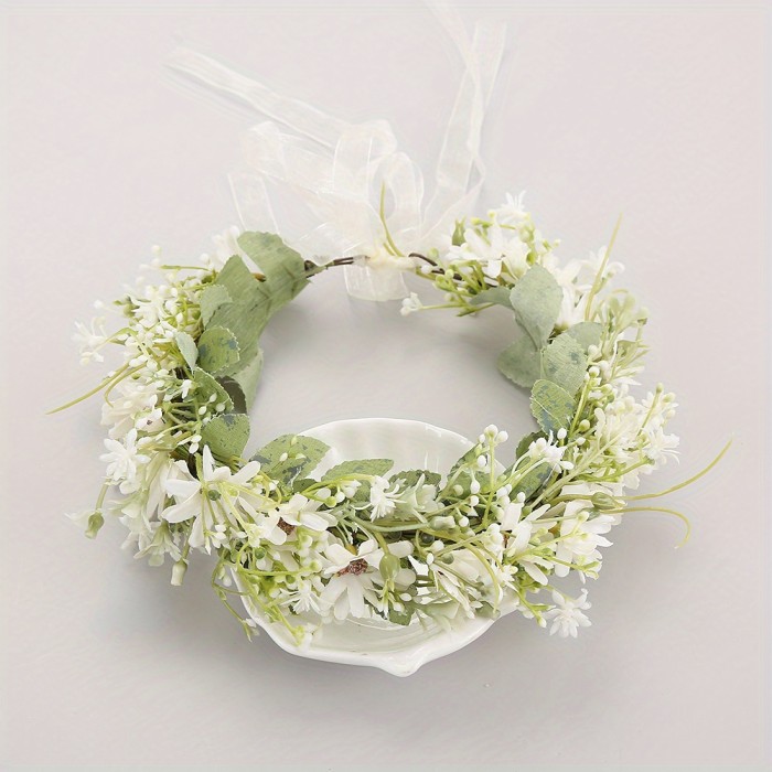 1PC Dazzling Boho Style Rose Garland Crown - Handcrafted Artificial Flower Headband for Romantic Bridal Wedding Dress Accessories - Perfect for Brides and Special Occasions