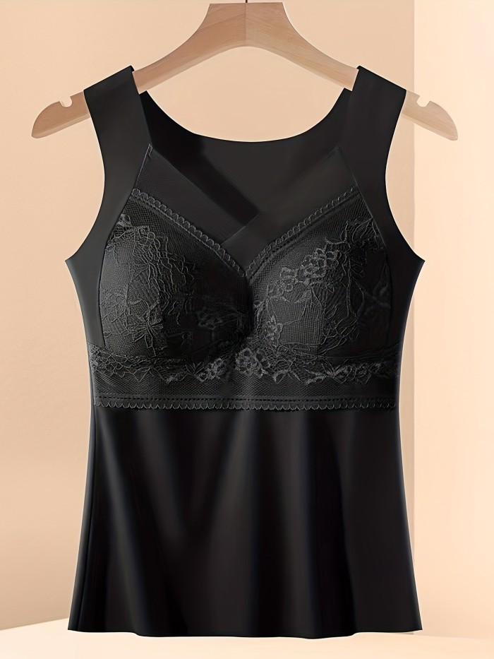 Breathable Thin Vest - Women's Lace Bra with Built-in Chest Pad, Beautiful Back Lingerie