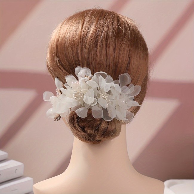 Elegant Bridal Hair Clip Rhinestones Elegant Handcrafted Floral Bridal Hair Clip with Rhinestones & Pearls - Vintage-Inspired Wedding Accessory for Women