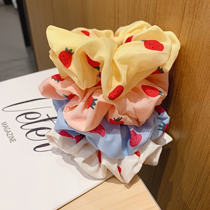 Strawberry Large Intestine Hair Ring Korean ins Cute Girl Chiffon Large Intestine Circle bm Hair Rope French Forest Style Sweet Headband