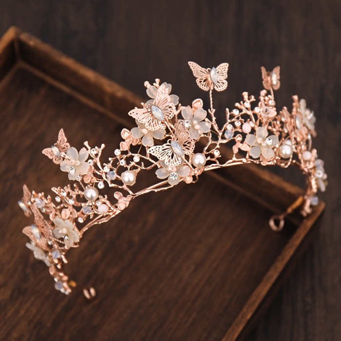 Elegant Handmade Butterfly Crystal Crown Headband – Ideal Valentine's Day Gift for Girlfriend, Bridal & Bridesmaid Tiara, Sweet Fairy Style Wedding Veil Accessory