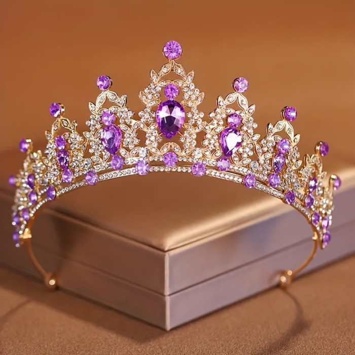 1pc Baroque Style Bridal Tiara With Imitation Purple Crystals, Luxurious Korean Style Princess Birthday Crown, Regal Wedding Headpiece For Women