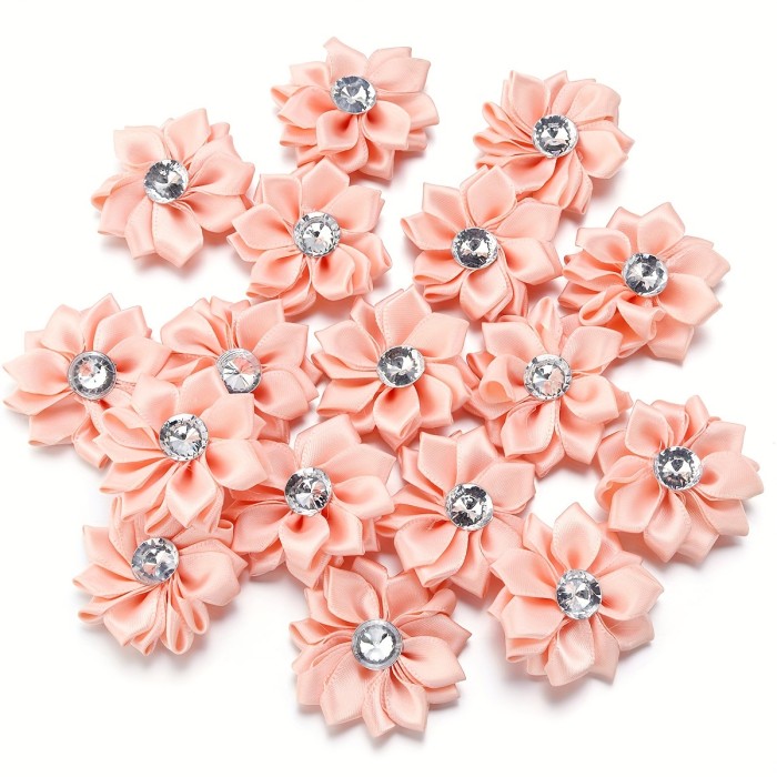 20pcs Vibrant Multicolor Polyester Lotus Flower Embellishments with Rhinestones - Decorative DIY Sewing Accessories for Crafting Women's Hairpins, Brooches, Necklines, and Garments - Ideal for Party, Wedding, Home Decor, and Handmade Crafts