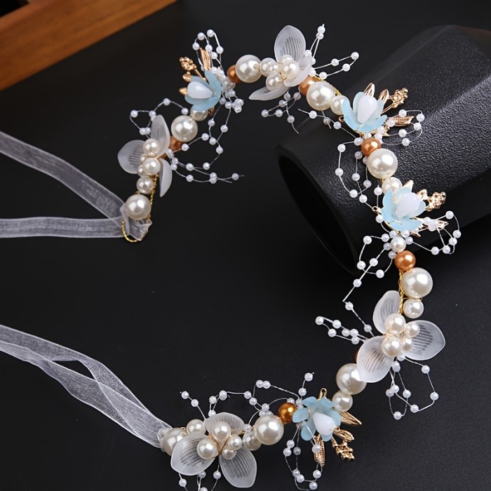 European and American Popular Hot Selling Girls' Head Buckle Streamer Decorative Gift Korean Style Korean Style Flower Crown Headwear Princess Flower Crown Super Fairy Hairband Flower Youngsters Wedding Head Flower Girl Headband Hair Accessories Hairpin Headwear