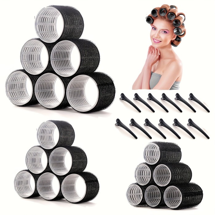 30pcs Hair Curling Rollers Kit 30pcs\u002FSet Self-Grip Rollers Kit With 18pcs Heatless Hair Rollers And 12 Hair Clips, DIY Hair Curling Tools Set