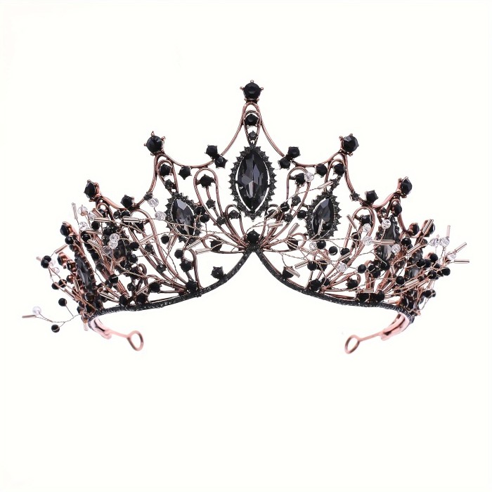 1Pc Golden Handmade Knitting Baroque Queen Crown And Tiaras For Women Birthday Princess Crowns For Girls-Crystal Rhinestone Mermaid Tiara