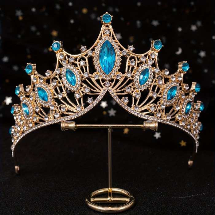 1Pc Golden Handmade Knitting Baroque Queen Crown And Tiaras For Women Birthday Princess Crowns For Girls-Crystal Rhinestone Mermaid Tiara