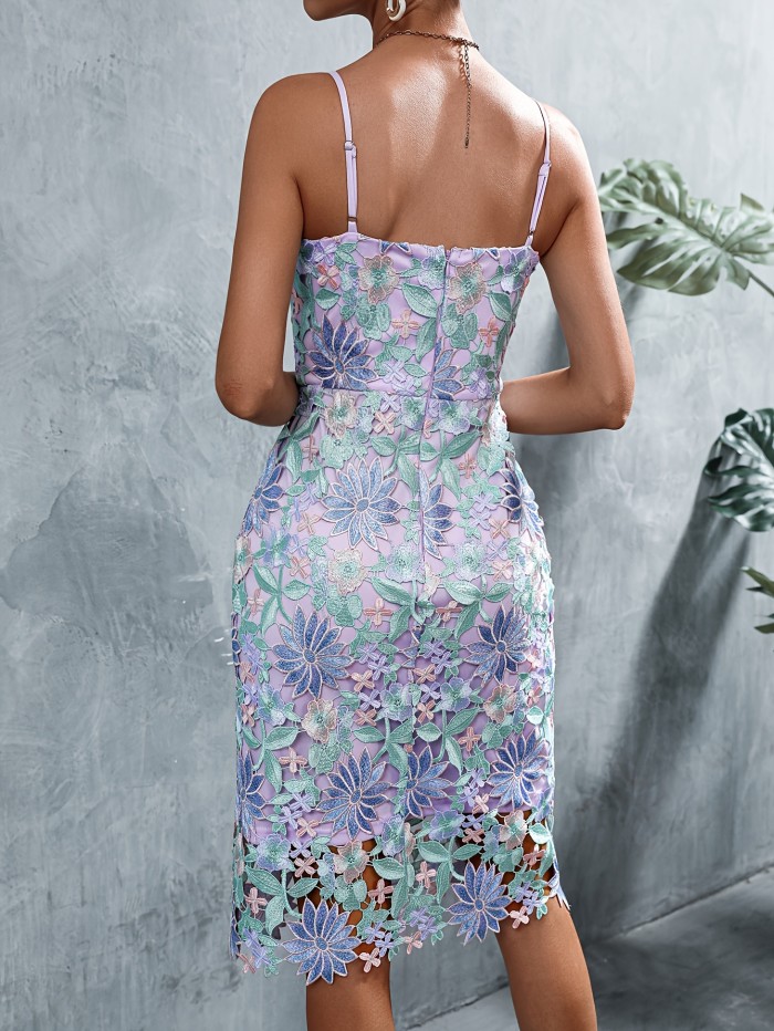 Applique Bodycon Strap Dress, Elegant Sleeveless Slim Cami Dress For Spring & Summer, Women's Clothing