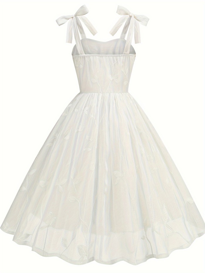 New Women'S Embroidered Mesh Tie-Up Dress