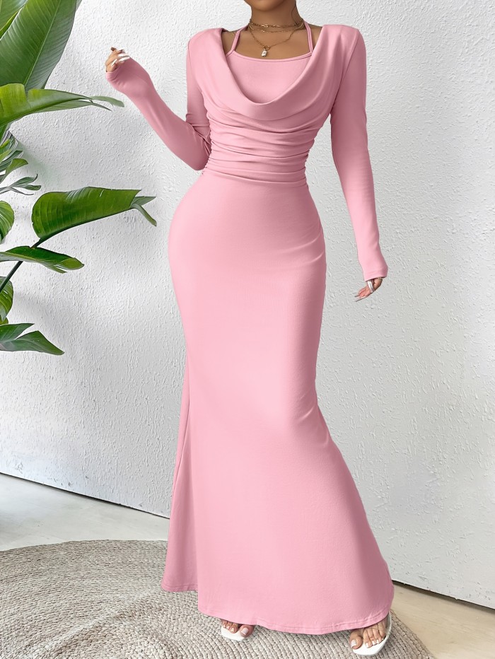 Women'S Elegant Fake Two-Piece Suspender Long Sleeve Fishtail Skirt Dress