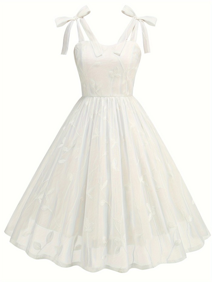 New Women'S Embroidered Mesh Tie-Up Dress