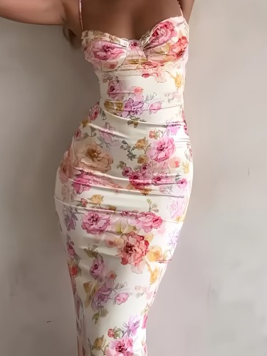 Chic Floral Print Off-Shoulder Dress for Women - Sexy Bodycon with Lace Detail, Stretchy Polyester Blend, Machine Washable - Perfect for Spring\u002FSummer\u002FFall