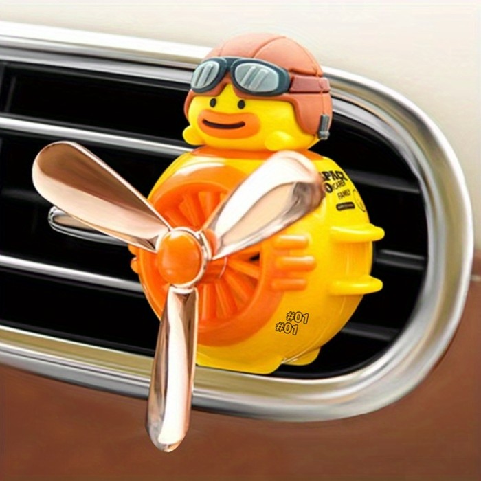 Adorable Rotating Pilot Duck Car Air Freshener - Vent Mounted Car Diffuser with Cartoon Propeller Fan - Creative Car Perfume Decoration for Air Vents with Fresh Fragrance and Adjustable Arm