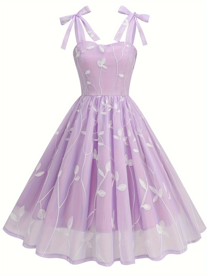 New Women'S Embroidered Mesh Tie-Up Dress