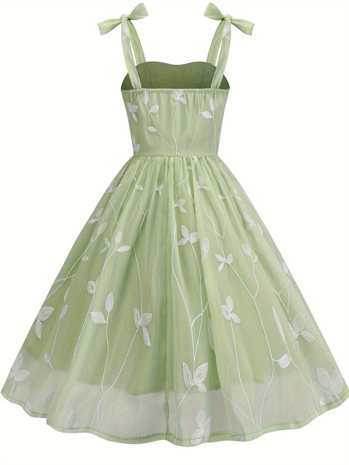 New Women'S Embroidered Mesh Tie-Up Dress