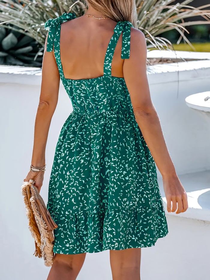 Chic Sleeveless Floral Print Dress for Women - V-Neck, Lightweight Polyester, Perfect for Vacation - Machine Washable, Non-Sheer with A-Line Skirt Style