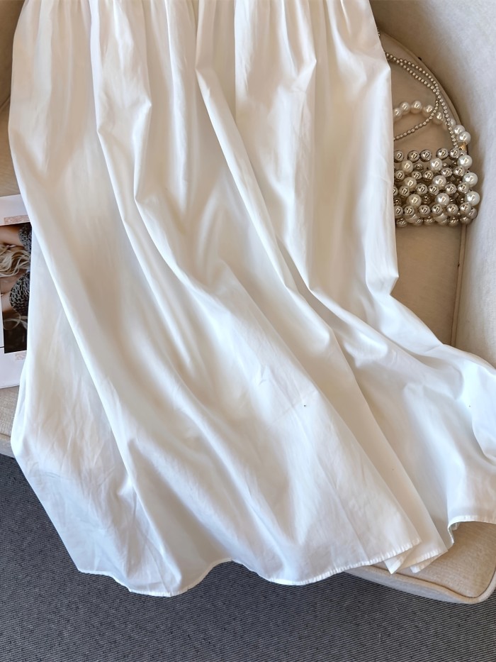 1pc Bohemian Embroidered Hollow-Out Crew Neck Dress - 100% Acrylic Knit Fabric, Casual Summer Slip Dress for Adults