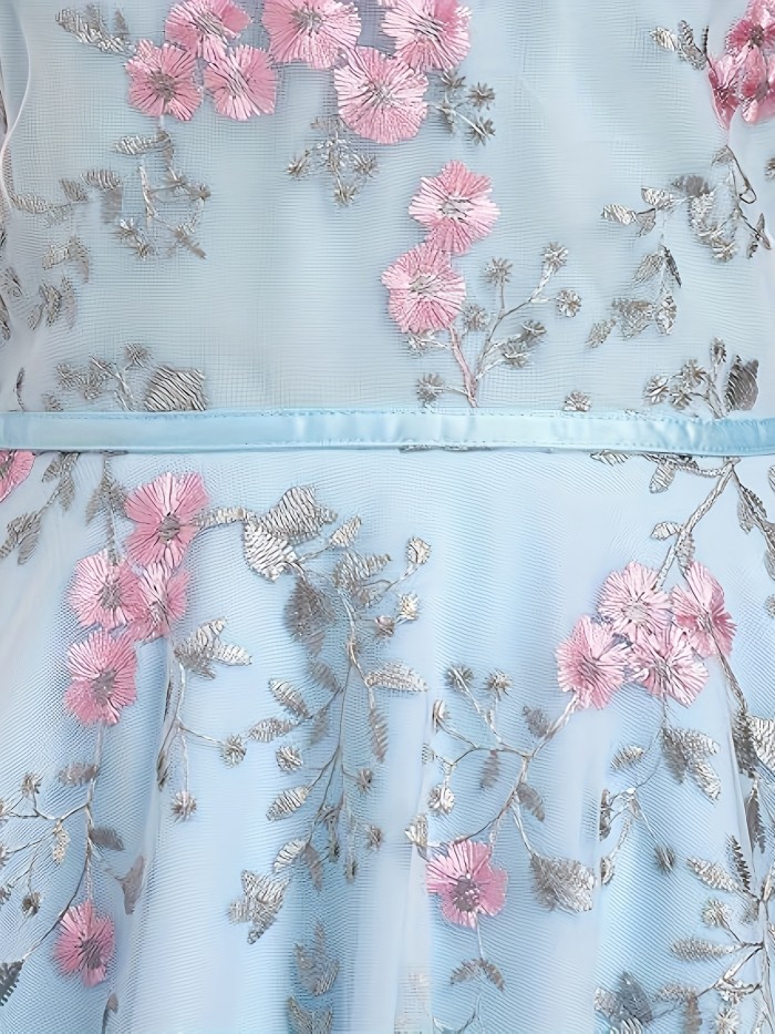 Women's Spaghetti Strap Floral Embroidery Tulle Swing Cocktail Dress 1950s Vintage Tea Party Wedding Guest Prom Dress