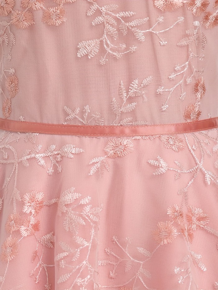 Women's Spaghetti Strap Floral Embroidery Tulle Swing Cocktail Dress 1950s Vintage Tea Party Wedding Guest Prom Dress