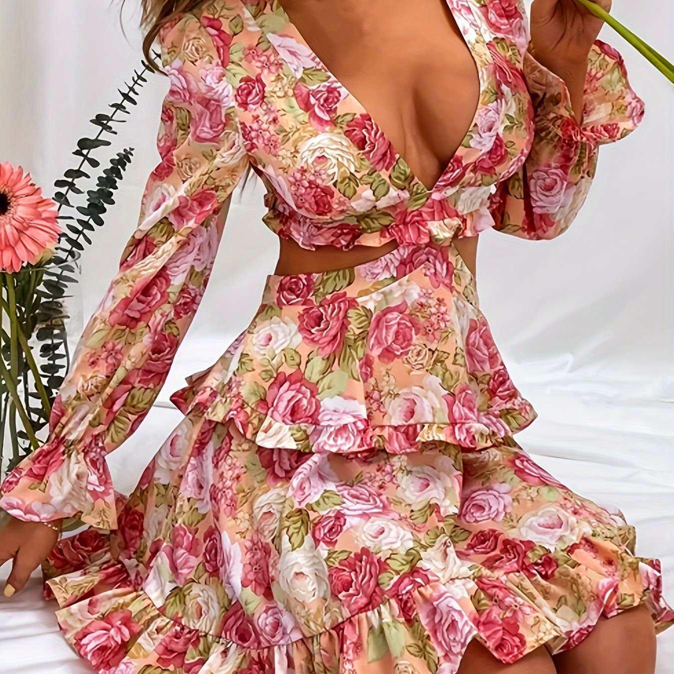 V-neck Chiffon Dress with Back Hem Slit Grape