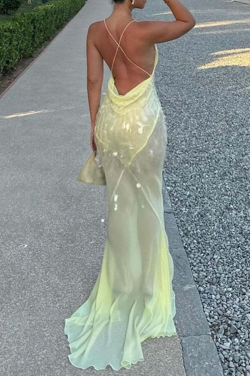 GOOSUDU 2025 2025 sexy flash new sleeveless backless sexy slim fishtail dress dress vacation beach blouse