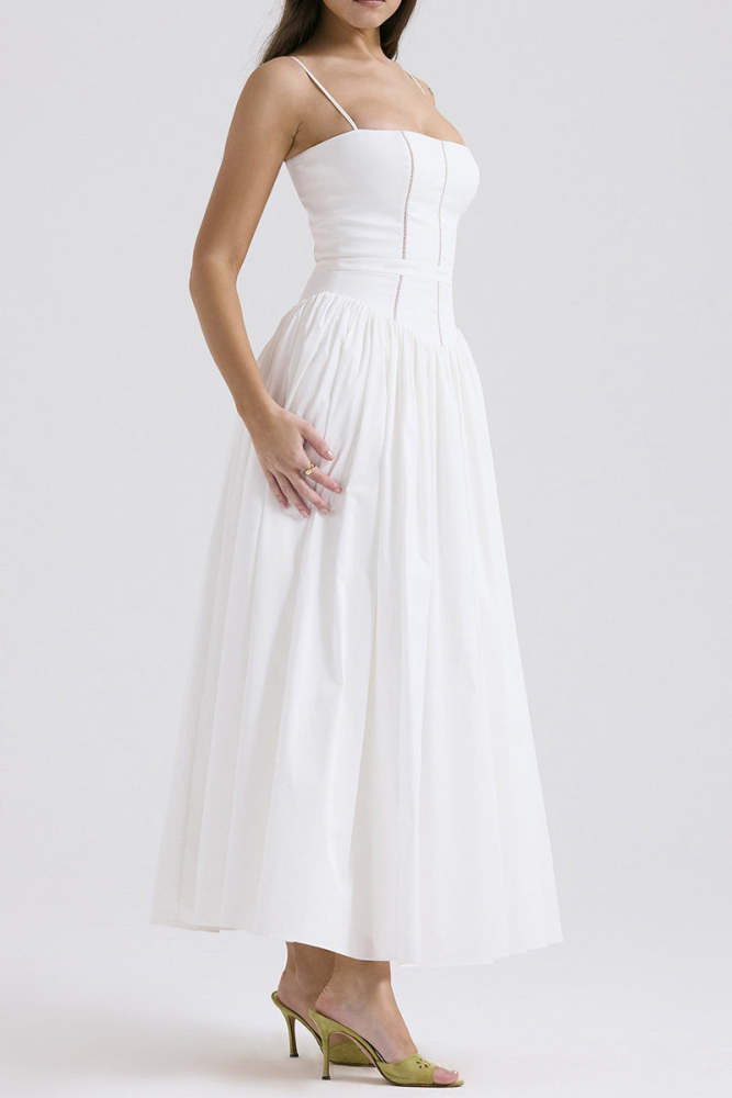 Elegant Patchwork Square Neck Sling Dresses