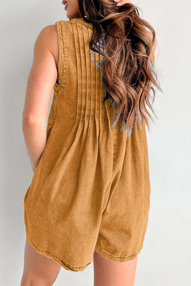 Casual Street Pocket Lace Up V Neck Sleeveless Loose Denim Jumpsuits(9 Colors)
