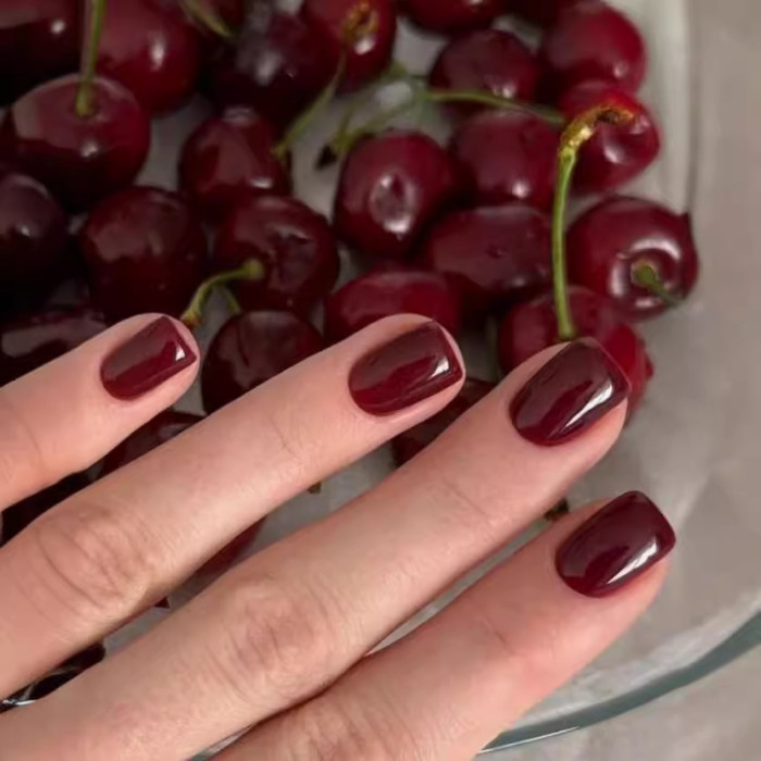 Solid Color Short Wine Red Wear Nail Finished Product Fake Nails Nail Stickers Nail Waterproof Removable Nail Shaped Piece